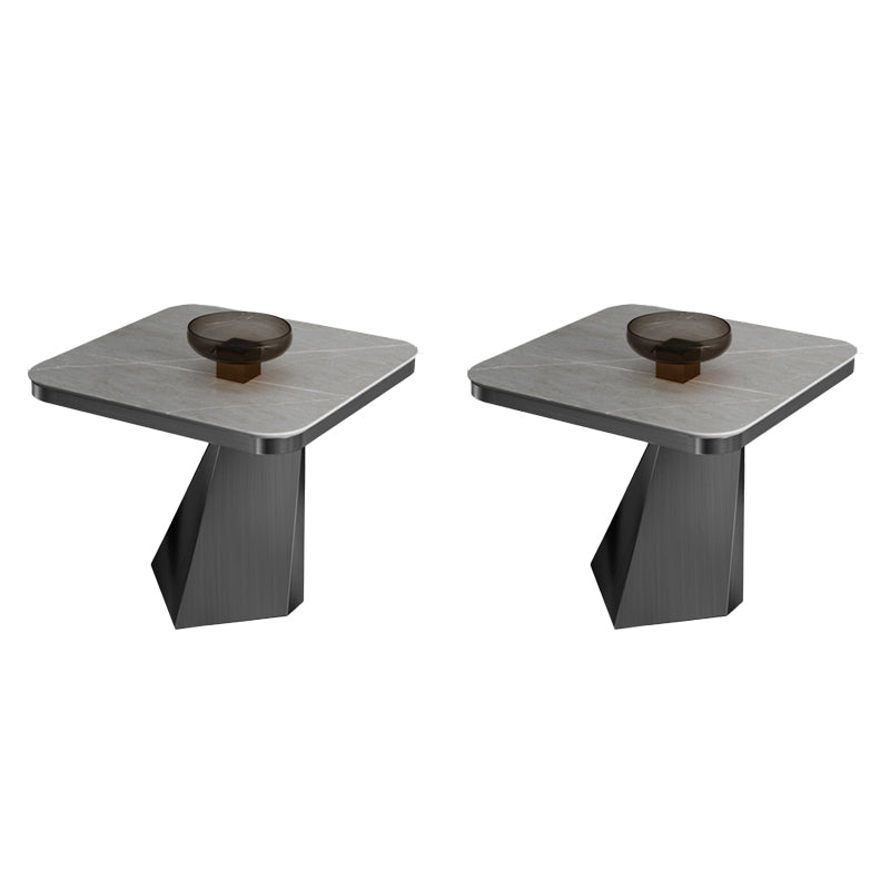 19.69" Tall Round Slate Side Table Luxurious Pedestal End Table