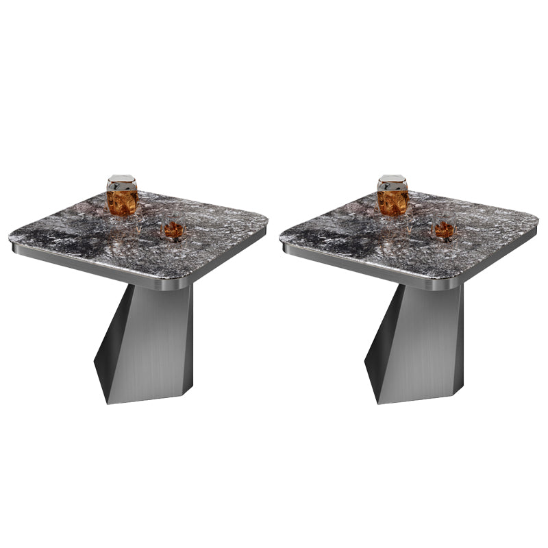 19.69" Tall Round Slate Side Table Luxurious Pedestal End Table