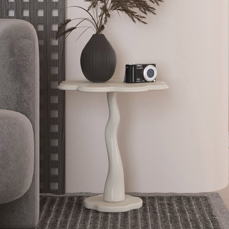 Contemporary Wood Side Table with Cloud Shap Top and 1 Leg Base