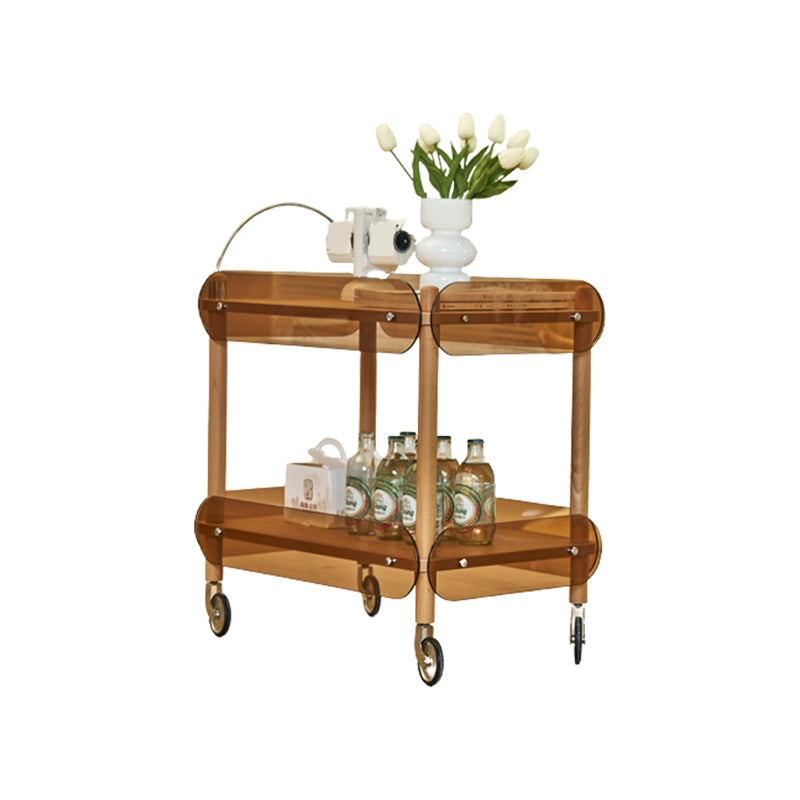 Wooden Side Table Tray Top Side End Table with Wheels in Brone