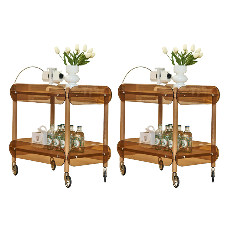 Wooden Side Table Tray Top Side End Table with Wheels in Brone