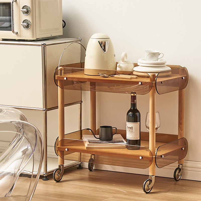 Wooden Side Table Tray Top Side End Table with Wheels in Brone