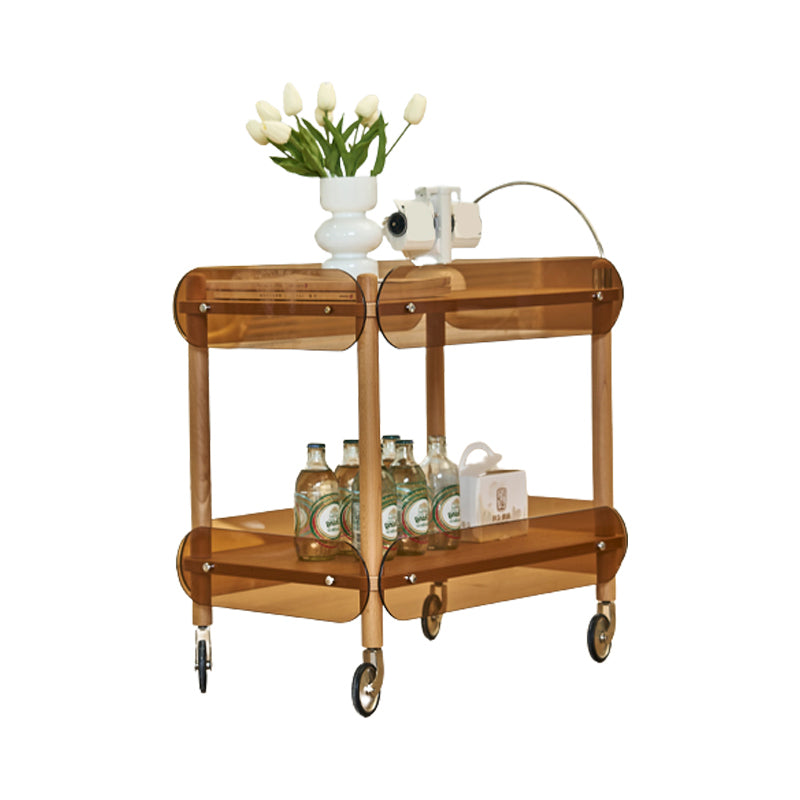 Wooden Side Table Tray Top Side End Table with Wheels in Brone