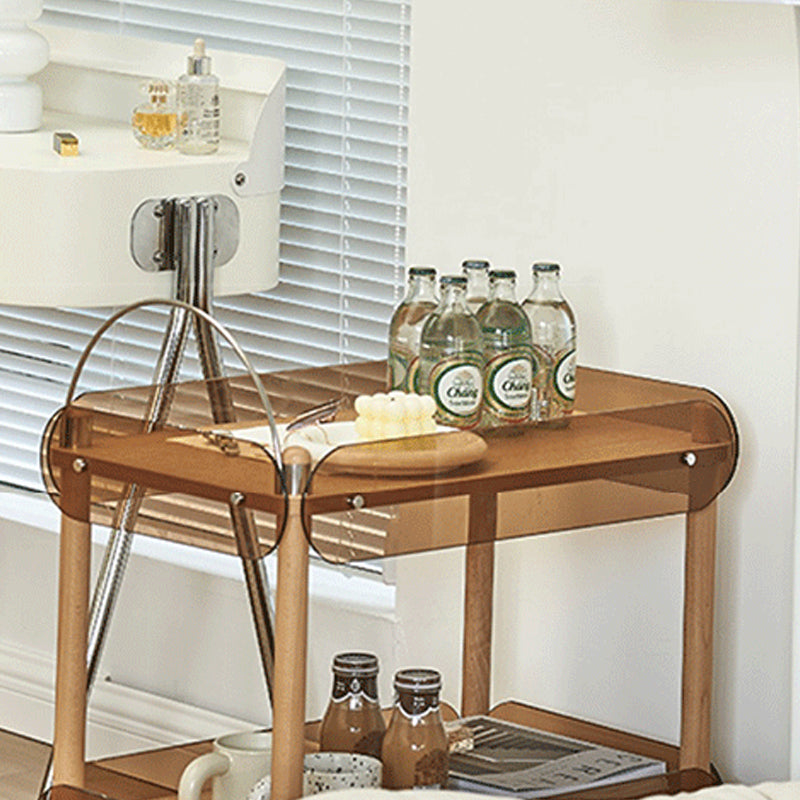 Wooden Side Table Tray Top Side End Table with Wheels in Brone