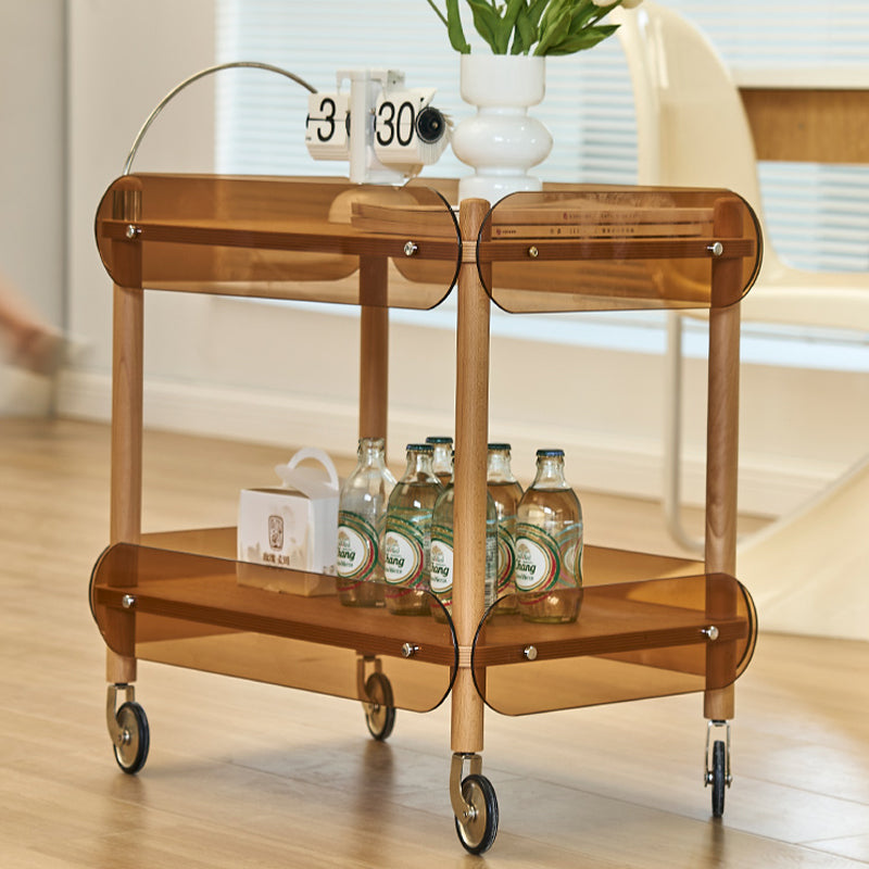 Wooden Side Table Tray Top Side End Table with Wheels in Brone