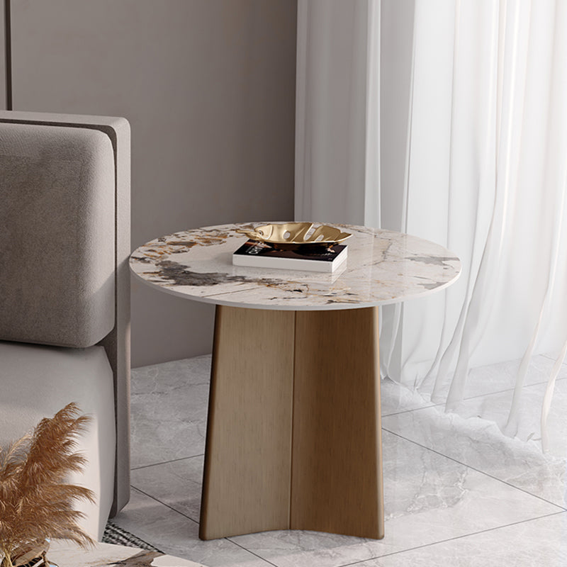 Round  Stone Side Table with 1 Leg Metal Base Side End Snack Table