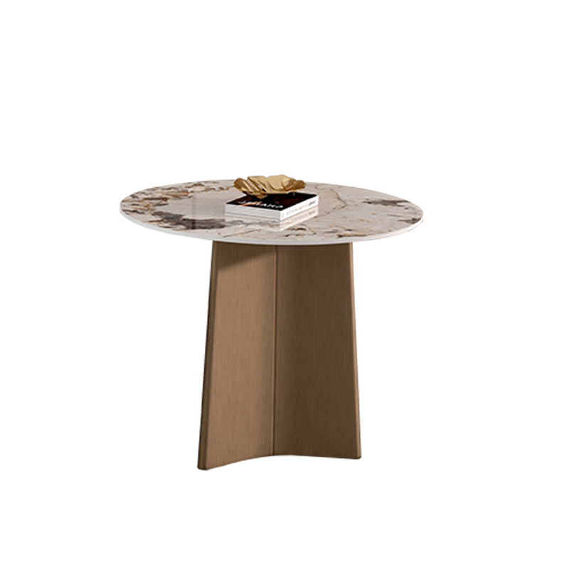 Round  Stone Side Table with 1 Leg Metal Base Side End Snack Table