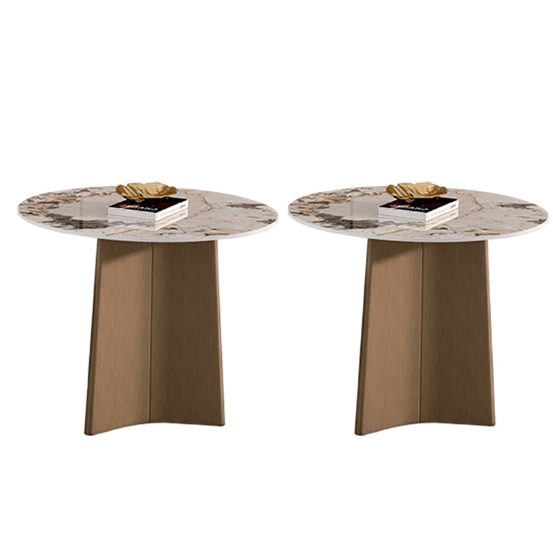 Round  Stone Side Table with 1 Leg Metal Base Side End Snack Table