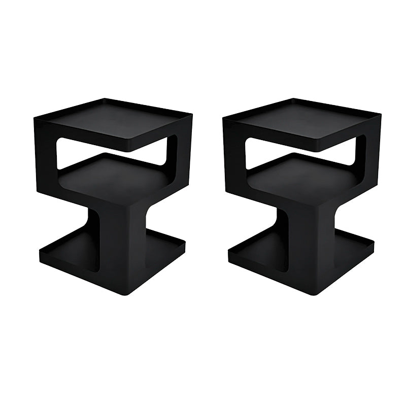 Tray Top Accent Side Table Metal Abstract Base End Table with Shelves