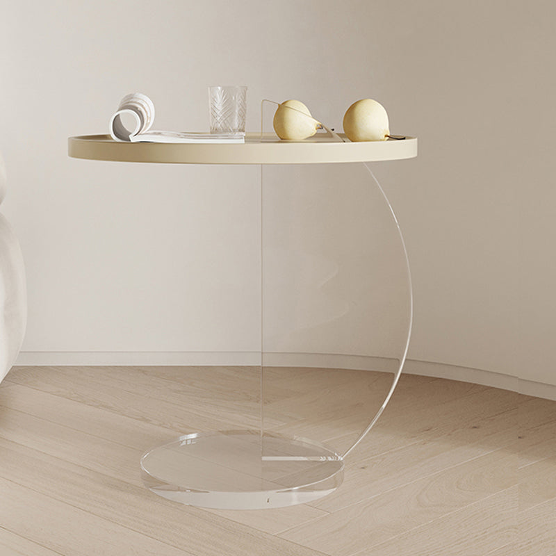 Contemporary Wood Round Top Side Table Acrylic Pedestal End Table