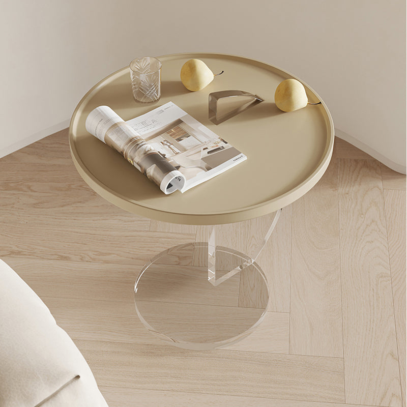 Contemporary Wood Round Top Side Table Acrylic Pedestal End Table