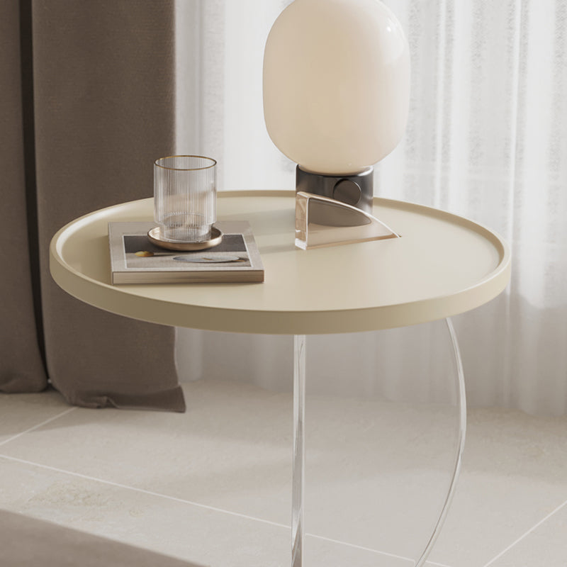 Contemporary Wood Round Top Side Table Acrylic Pedestal End Table