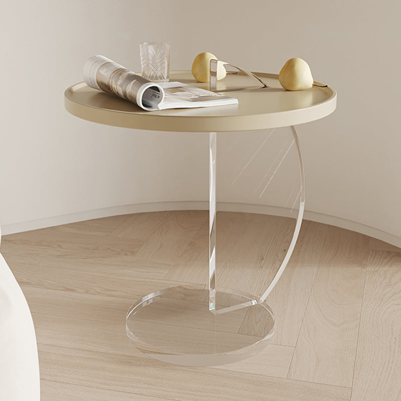 Contemporary Wood Round Top Side Table Acrylic Pedestal End Table