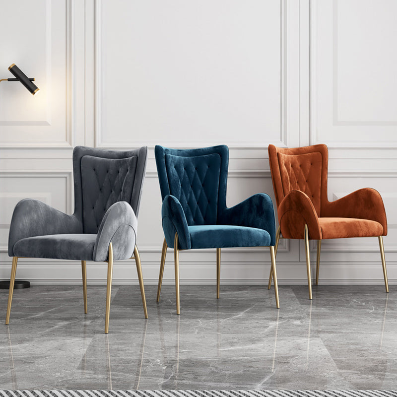 Metal Glam Style Side Chair Parsons Arm Chair with Gold Legs