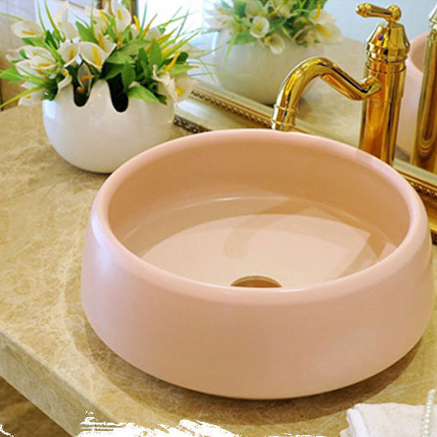 Traditional Bathroom Sink Porcelain Round Vessel Sink with Pop-Up Drain