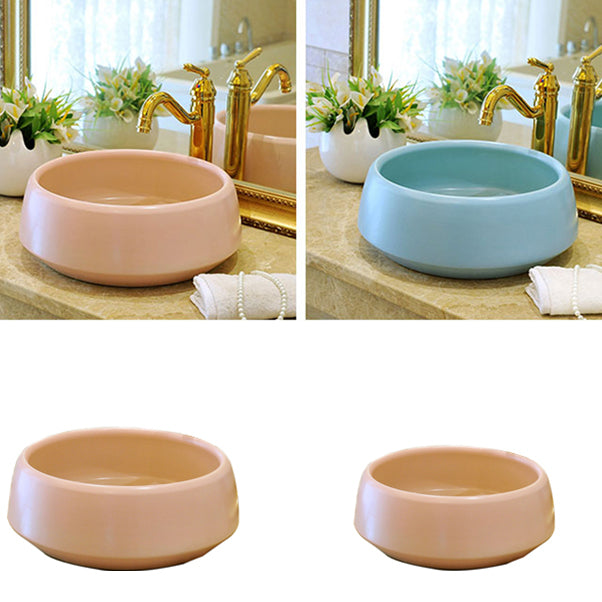 Traditional Bathroom Sink Porcelain Round Vessel Sink with Pop-Up Drain