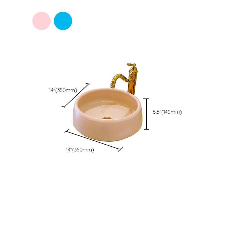 Traditional Bathroom Sink Porcelain Round Vessel Sink with Pop-Up Drain