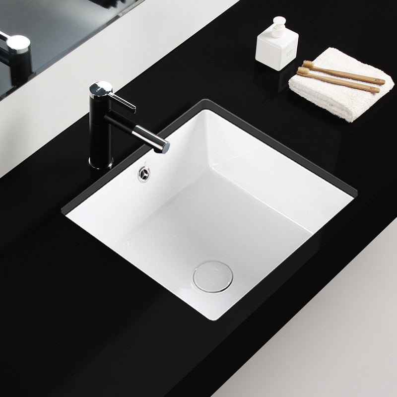 Modern Bathroom Sink Square Ceramic 1-Hole Overflow Sink with Faucet