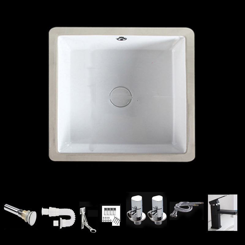 Modern Bathroom Sink Square Ceramic 1-Hole Overflow Sink with Faucet