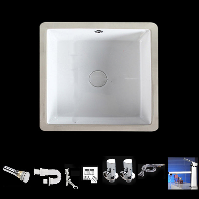 Modern Bathroom Sink Square Ceramic 1-Hole Overflow Sink with Faucet