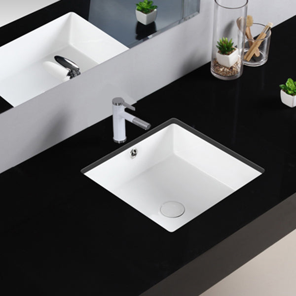 Modern Bathroom Sink Square Ceramic 1-Hole Overflow Sink with Faucet