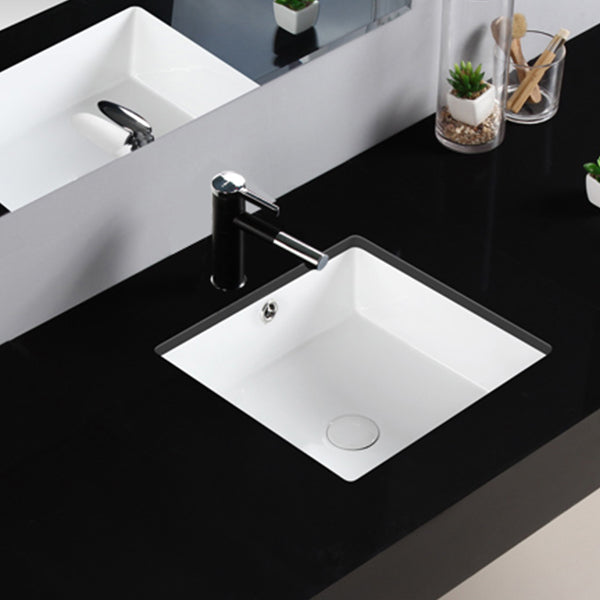 Modern Bathroom Sink Square Ceramic 1-Hole Overflow Sink with Faucet