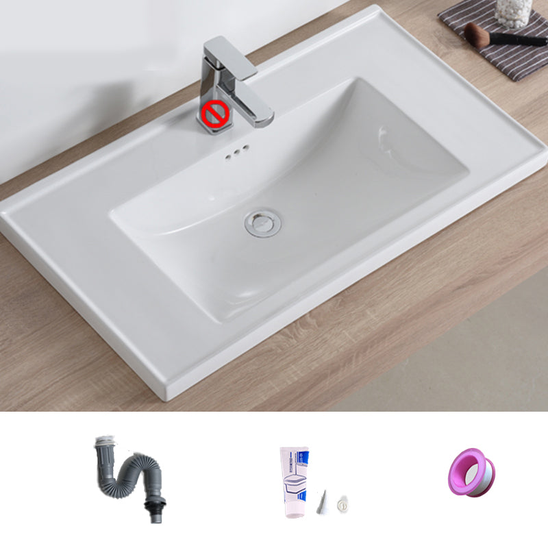 Modern Bathroom Sink Porcelain Rectangular Drop-in Bathroom Sink with Pop-Up Drain