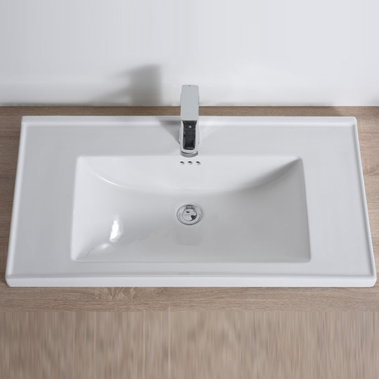 Modern Bathroom Sink Porcelain Rectangular Drop-in Bathroom Sink with Pop-Up Drain