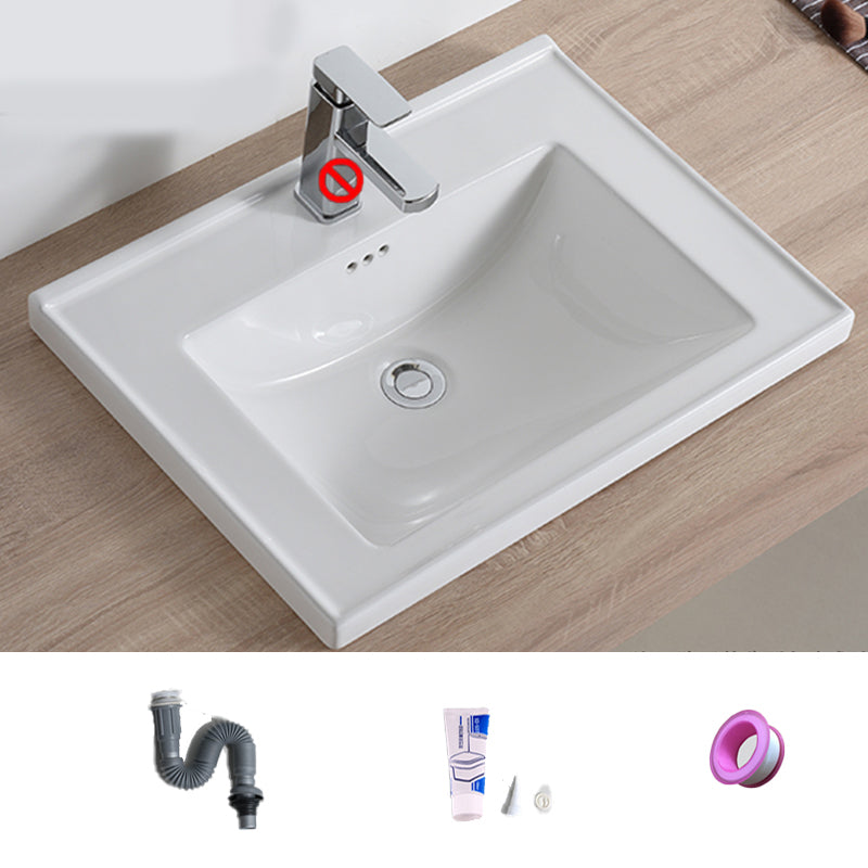 Modern Bathroom Sink Porcelain Rectangular Drop-in Bathroom Sink with Pop-Up Drain