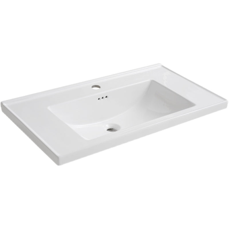 Modern Bathroom Sink Porcelain Rectangular Drop-in Bathroom Sink with Pop-Up Drain