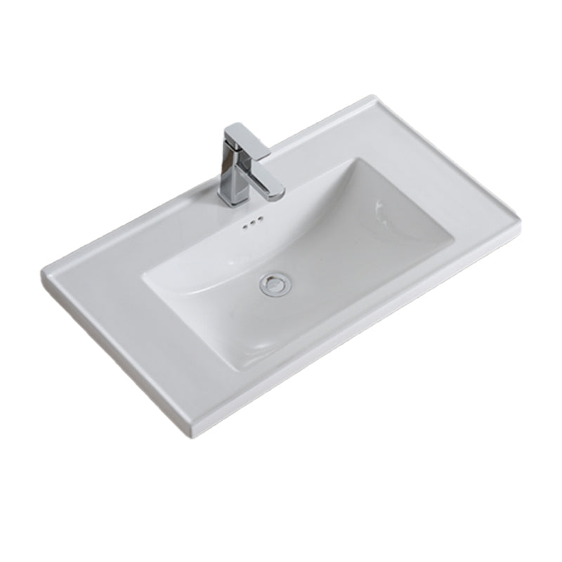 Modern Bathroom Sink Porcelain Rectangular Drop-in Bathroom Sink with Pop-Up Drain