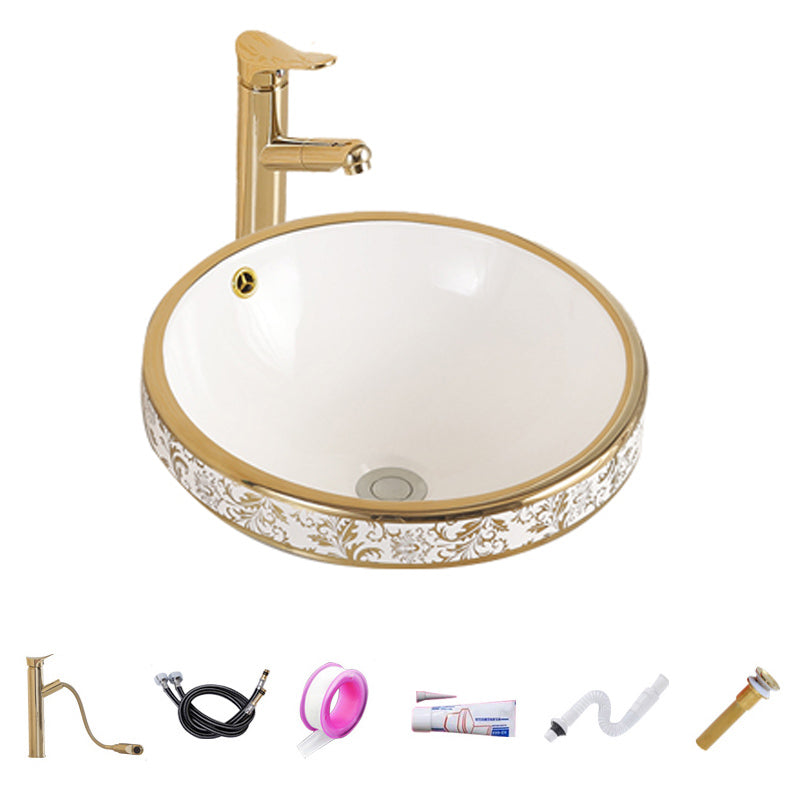 Traditional Bathroom Sink Porcelain Oval-Shape Vessel Bathroom Sink with Pop-Up Drain