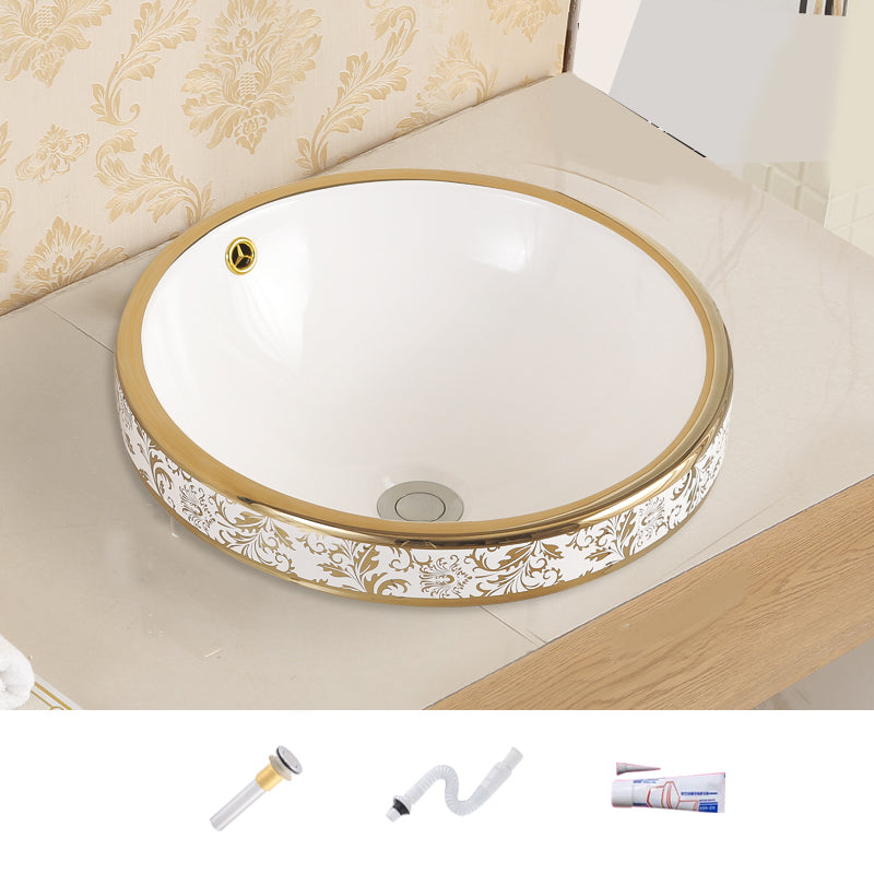 Traditional Bathroom Sink Porcelain Oval-Shape Vessel Bathroom Sink with Pop-Up Drain