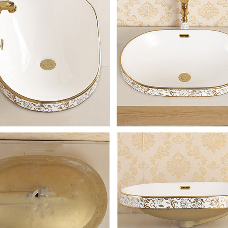 Traditional Bathroom Sink Porcelain Oval-Shape Vessel Bathroom Sink with Pop-Up Drain