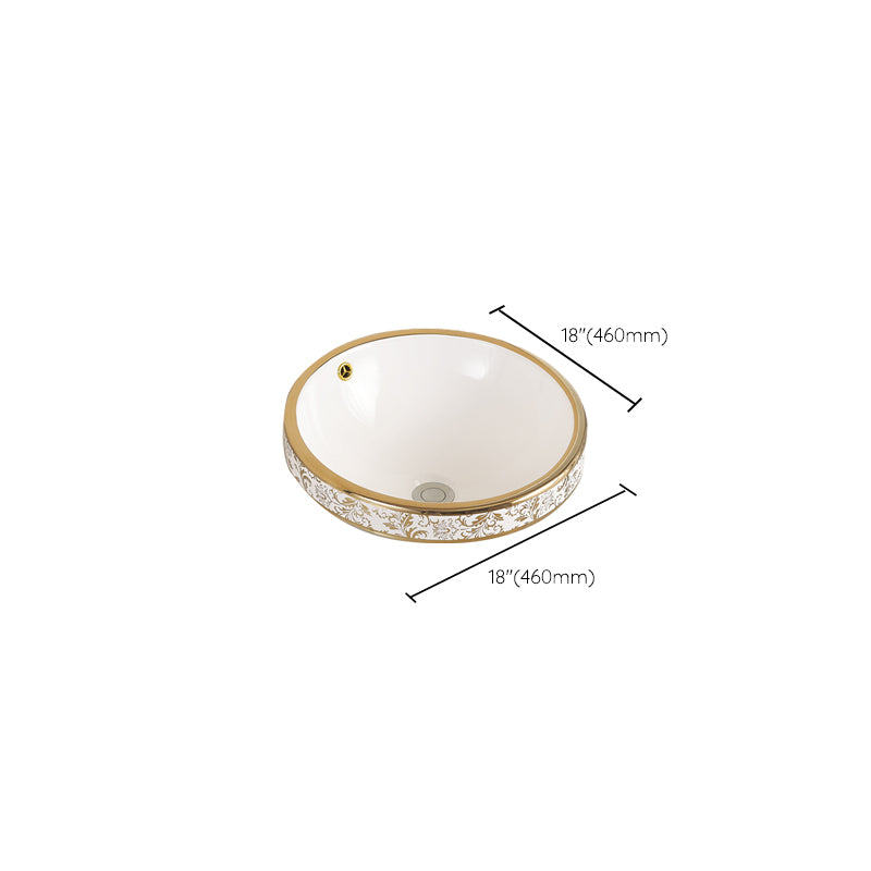 Traditional Bathroom Sink Porcelain Oval-Shape Vessel Bathroom Sink with Pop-Up Drain
