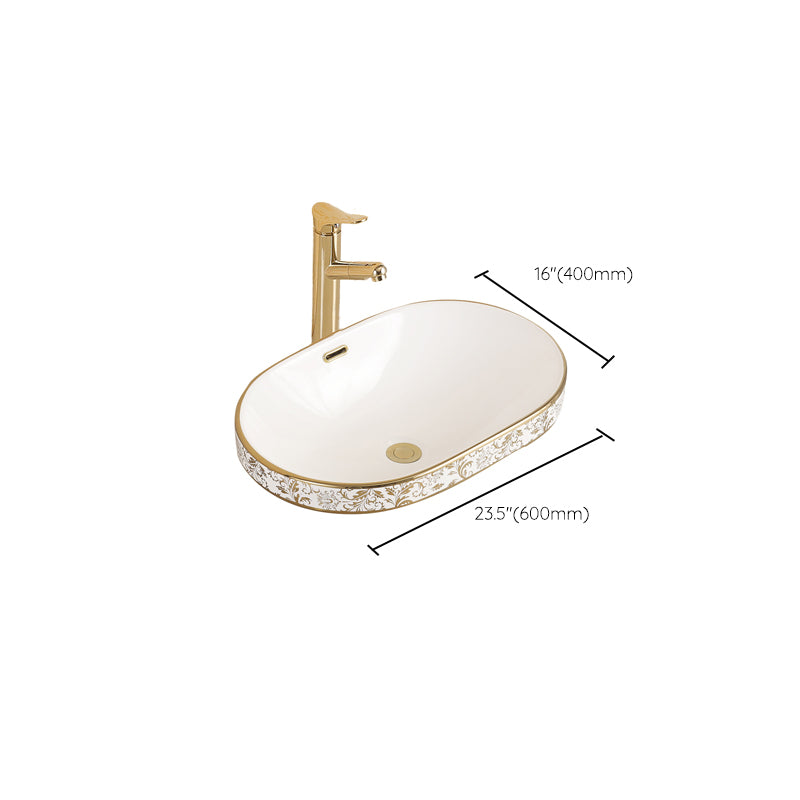 Traditional Bathroom Sink Porcelain Oval-Shape Vessel Bathroom Sink with Pop-Up Drain