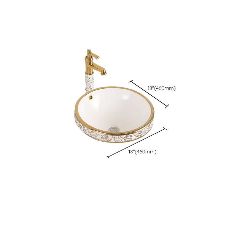 Traditional Bathroom Sink Porcelain Oval-Shape Vessel Bathroom Sink with Pop-Up Drain