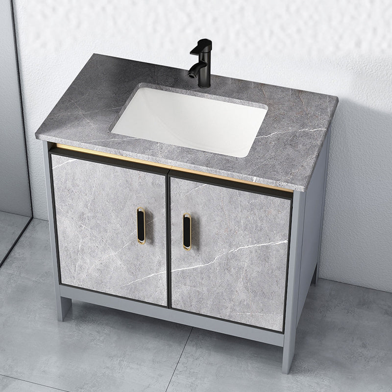 Contemporary Sink Cabinet Freestanding Mirror Cabinet Bathroom Vanity Set in Gray