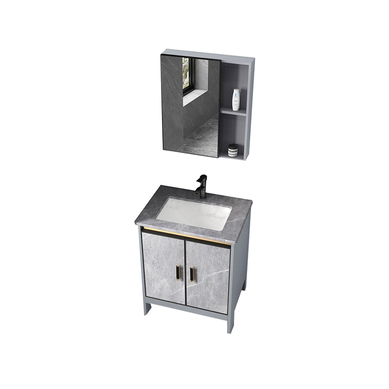 Contemporary Sink Cabinet Freestanding Mirror Cabinet Bathroom Vanity Set in Gray