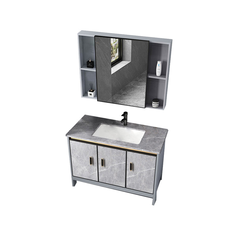 Contemporary Sink Cabinet Freestanding Mirror Cabinet Bathroom Vanity Set in Gray