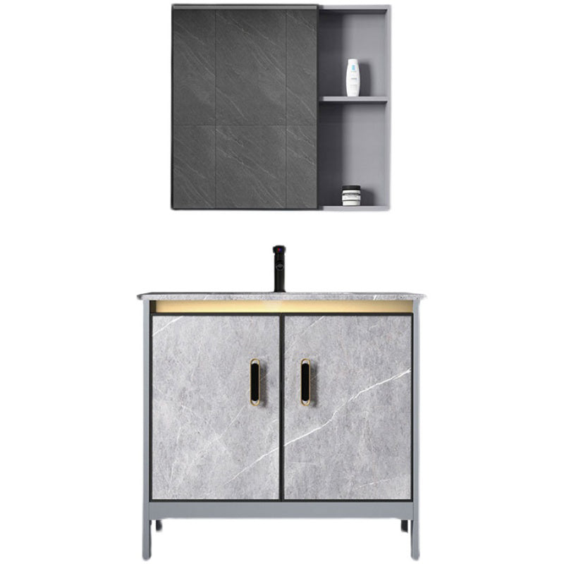 Contemporary Sink Cabinet Freestanding Mirror Cabinet Bathroom Vanity Set in Gray