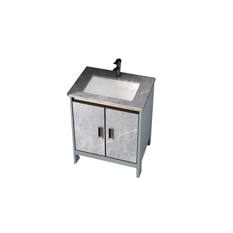 Contemporary Sink Cabinet Freestanding Mirror Cabinet Bathroom Vanity Set in Gray