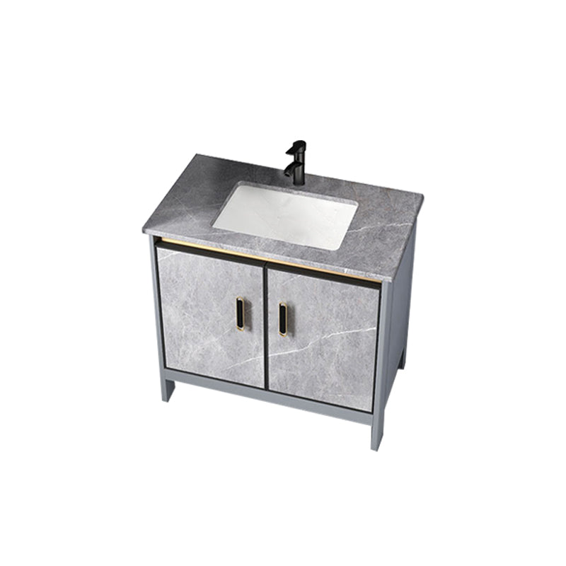 Contemporary Sink Cabinet Freestanding Mirror Cabinet Bathroom Vanity Set in Gray