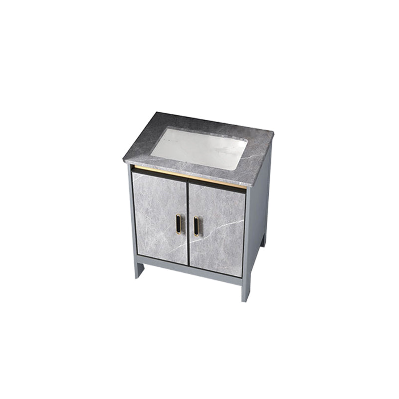 Contemporary Sink Cabinet Freestanding Mirror Cabinet Bathroom Vanity Set in Gray