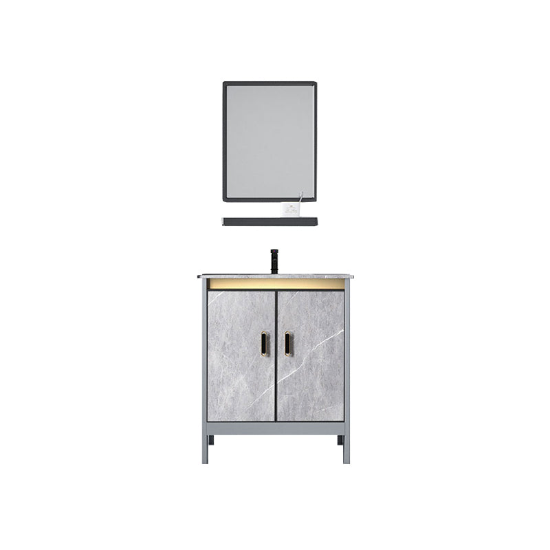 Contemporary Sink Cabinet Freestanding Mirror Cabinet Bathroom Vanity Set in Gray