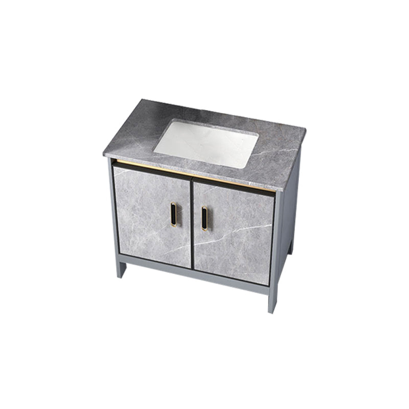 Contemporary Sink Cabinet Freestanding Mirror Cabinet Bathroom Vanity Set in Gray
