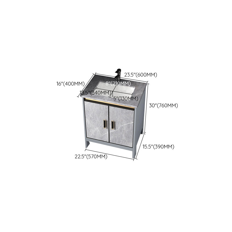 Contemporary Sink Cabinet Freestanding Mirror Cabinet Bathroom Vanity Set in Gray