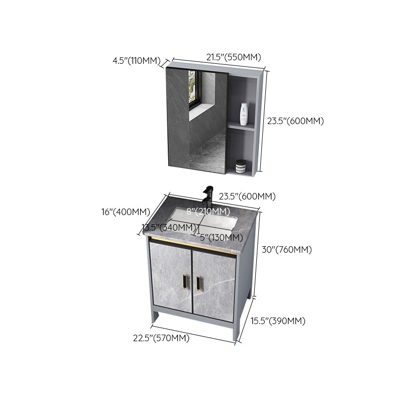 Contemporary Sink Cabinet Freestanding Mirror Cabinet Bathroom Vanity Set in Gray