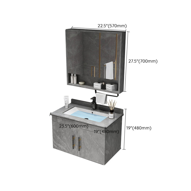 Stone Top Vanity Set Single Sink Mirror Drawers Wall-Mounted Rectangle Vanity with 2 Doors