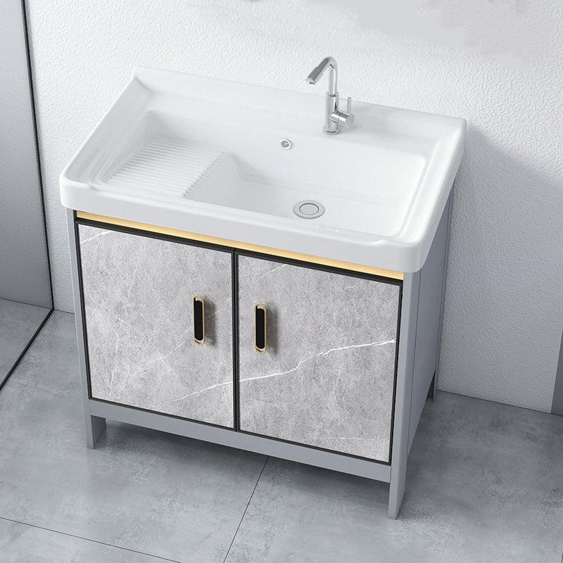 Metal Freestanding Sink Vanity Modern Mirror Cabinet Bathroom Vanity Set in Gray